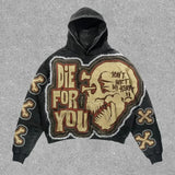 Zingj Street Harajuku Fashion Retro Skull Print Hoodie Y2k Couples Street Clothing Hoodie 211-1-Outfit