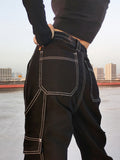 Patchwork Baggy Jeans Fashion Streetwear Cotton Women Denim Trouser Loose Cargo Pants Korean Jeans