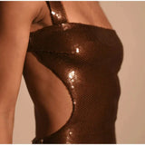 Brown Sequin Strap Sleeveless Maxi Dress- Outfit