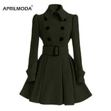 Women's Woolen Windbreaker Overcoat Jacket Red Black Grey Autumn Winter Long Sleeve Double Button Front Big Swing