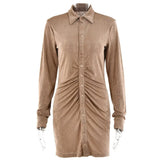 Bodycon Ruched Dress Women V-Neck Cardigan Dresses for Women Solid Casual Long Sleeves Midi