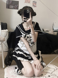 Aesthetic Preppy Short Sleeve T-shirts Contrast Color Salior Collar Sweet Kawaii Tops 2024 Women Fashion All Match Bow