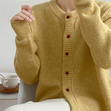 Zingj 2023 New Contracted Long Sleeve Lazy Round Collar Single Breasted Knit Sweater Female Loose Cardigan Pure Color Coat-Outfit