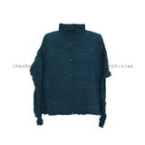 Folded Women's Clothing 2025 New Short Coat Women's High-End Design Feeling Long Sleeve Collar Wrinkles Cardigan