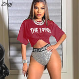 1990 S Print Letters Streetwear Summer Oversized T Shirts Women Short Sleeve Crop Top 2022 Fashion Loose T Shirt