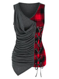 Lace Up Plaid Front Zipper Tank Top Lacing Flared Camis Button Tops 2022