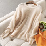 Round Neck Thin Sweater Women Loose Solid Color Hollow Simple Bottoming Pullover Sweater Female Spring Summer