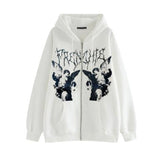 Angel Print Oversized Hoodies Female Zip Up Long Sleeve Women's Sweatshirt Y2K Aesthetic Autumn Winter Grunge