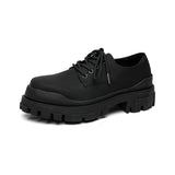 Zingj Men's Casual Platform Versatile Black Leather Shoes Heighten Derby Shoes Frosted Black