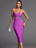 Bandage Dress 2022 New Womens Midi Bodycon Dress Elegant Sexy Crystal Evening Club Party Dress High Quality