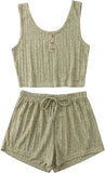 And Summer Women's Hot Style Slim Vest Shorts Set Casual Home Clothes Two