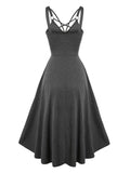 Casual Sleeveless Criss Cross Dresses Lattice Overlap High Stretch Regular Solid Color