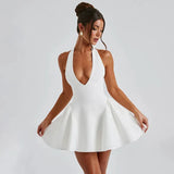 Deep V-Halter Backless A-line Mini Dress- Outfit
