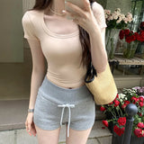 Waist-Pinch Shoulder-Slimmed Short-Sleeved T-Shirt Women's Summer 2024 New Style Cool Sa Tug Elder Sister Short Style Waist