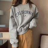 Zingj Chic Autumn Retro Round Collar Embroidered Letter Design Loose Casual Long Sleeve Head And Fleece Girl-Outfit