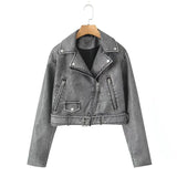 Retro Lapel Loose Imitation Leather Coat Personality Fashion Women's Fall Wash Zipper Type Leather