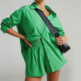 Tracksuits Shirt With Mini Shorts Cotton Two Pieces Sets Fashion Clothing Outfits Women Blouses Fashion