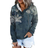 Winter New Fahsion Casual Drawstring Button Tops Pullover Hoodies Women Vintage Landscape Printed Hooded Sweatshirts