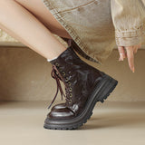 Zingj Old Model Continues To Produce ~ Autumn And Winter Sheep Leather Martin Boots Women's Lace-Up With Thick Anti-Slip Short Boots Women's Thick Heel Wool Cotton-Outfit