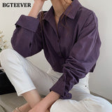 Vintage Turn-down Collar Women Blouse Shirts Autumn Winter Thicken Female Blouse Tops Workwear Purple Shirts
