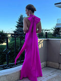 Bowknot Lace Up Halter Maxi Dress Women Backless Sleeveless Floor Length Slim Robes 2024 Fashion Lady Evening Prom