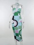 Hollow Out Women Plaid Print Midi Dress Backless Sleeveless Lace Up Bodycon Sexy Party Club Beach Street Chic
