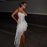 Women's Solid-Colored Sexy Round-Neck Lace-Up Lace-Up Dress In Autumn/Winter