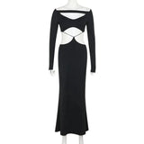 Black Long Sleeve Hollow Out Maxi Dress- Outfit