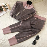 women clothing set casual body suits cardigan pants outfits spring plaid two pieces set woman knitted