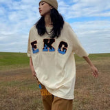 Embroidery Woman Tshirts High Street Harajuku Retro Y2k Top Loose Casual All-match Thin Y2k Aesthetic Clothing