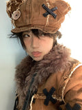 Punk Gothic Solid Vintage Button Hat Women Y2k Aesthetic Bear Doll All Match Hats Autumn Winter Grunge New Streetwear