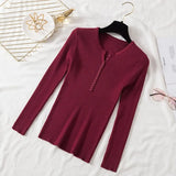2021 Autumn Winter Button V Neck Sweater Women Basic Slim Pullover Women Sweaters And Pullovers Knit Jumper Ladies