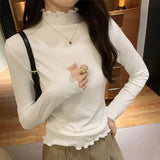 Velvet Bottomed Blouse With A New Autumn And Winter Black Semi-High Collar And A Polished Woolen Blouse In The Middle Of The
