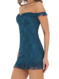 Women Slash Neck Off Shoulder Lace Mini Dress Elegant 3D Floral Ruffles Hem Bodycon Dress Party Summer Female