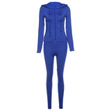 Women 2 Piece Set Fitness Plain Color Zipper Up Hoodies Skinny Leggings Sporty Sweatpants Matching Outfits