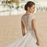 Illusion Cap Sleeves Lace Chiffon Boho Chic Wedding Dresses for Women Sexy Deep V-Neck Bride Gowns Ivory robe de mariée
