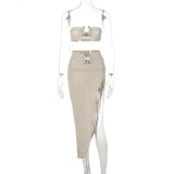 Sexy Skirt Two Piece Set For Women 2022 Spring Strapless Sleeveless Crop Top And Skirt Sets Ladies Elegant Sexy