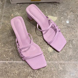 Slippers Sexy High Heels Outdoor Slides Women Summer Shoes Sandals Heels Female Square Toe Slipper Designer Brand