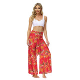 New Boho Print High Waist Belted Beachwear Loose Pants Summer Vacation Women Clothing Beach Wear Swim Suit Cover Up
