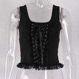 Summer Square Collar Sexual Strap Vest Women's Dark Fashion Knitted Lace