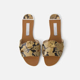ZARZ Women Flat Sandals Summer 2022 New Fashion Golden Round Toe Bow Sexy Outer Wear Sandals And Slippers Women Beach Luxury