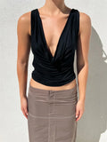 Women Backless Vest Tops Summer 2023 Sexy Sleeveless Deep V-neck Low Cut Ruched Tank Crop Tops Party Club Casual