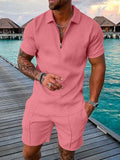 Zipper Lapel Shirts And Pockets Shorts Suits Mens Summer Outfits Fashion Streetwear Vintage Printed Two Piece Sets