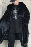 Winter Long Oversized Black Warm Thick Soft Fluffy Faux Fur Coat Men with Hood Zipper Casual Loose Korean Fashion