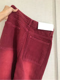 Street Streetwear Baggy Jeans Women Denim Trousers High Waist Y2k Vintage Washed Distressed Wide Leg Mopping Red Pants