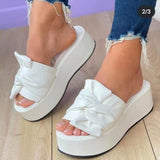 Thick-Bottomed Bows And Flip-Flops Women Wear Large-Size Slopes And Beach Cool