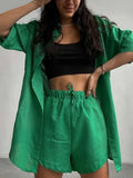 Loungewear Matching Set 2022 Summer Cotton Women Tracksuit Long Sleeve Oversized Shirt Tops And Mini Shorts Two Piece