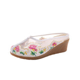 Zingj Wind Retro Net Yarn Embroidered Cloth Shoes, Ougen Yarn Patchwork Summer Women Sandals And