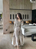 MAO Ins Harajuku Ink Landscape Painting Female Niche Design Temperament Long Skirt Suspender Dress Elegant Femme
