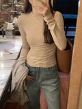 Color Design Feel Small Waist Long-Sleeved T-Shirt Women's Autumn New Round-Neck Blouse Slim And Skinny Bottomed